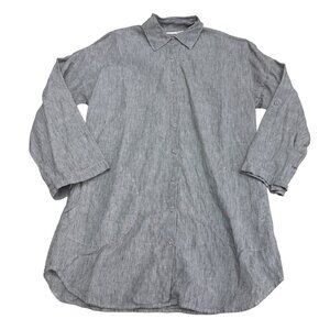 Chico's 100% Linen Button Down LS Tunic Shirt Pin Stripe Pockets, Size 1 /US M